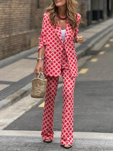 Pantalones de traje casuales con bolsillos y estampado geométrico